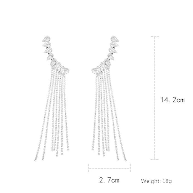 KIMLUD, FYUAN Fashion Long Tassel Full Rhinestone Drop Earrings for Women Bijoux Shiny Water Drop Crystal Dangle Earrings Jewelry Gifts, KIMLUD Womens Clothes