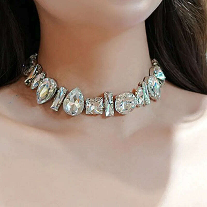 FYUAN Geometric Crystal Choker Necklaces for Women Water Drop Clavicle Chain Necklaces Statements Jewelry Gifts - KIMLUD