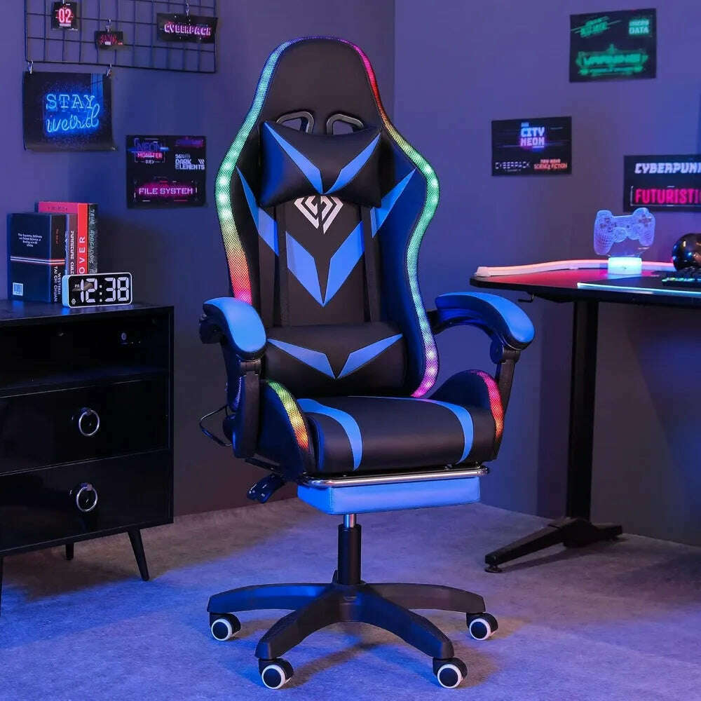 KIMLUD, Gaming Chair with Massage and LED Lights Ergonomic Video Game Chairs with Footrest High Back Reclining Computer Chair, KIMLUD Womens Clothes