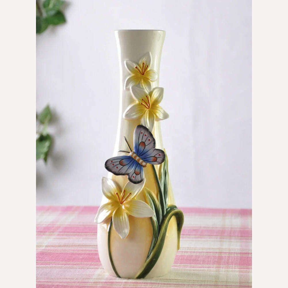 KIMLUD, Garden Ceramic Butterfly Flowers Vase Pot, Home Decor, Wedding Decoration, Office, Study, Living Room, Dining Table, Interior, KIMLUD Womens Clothes