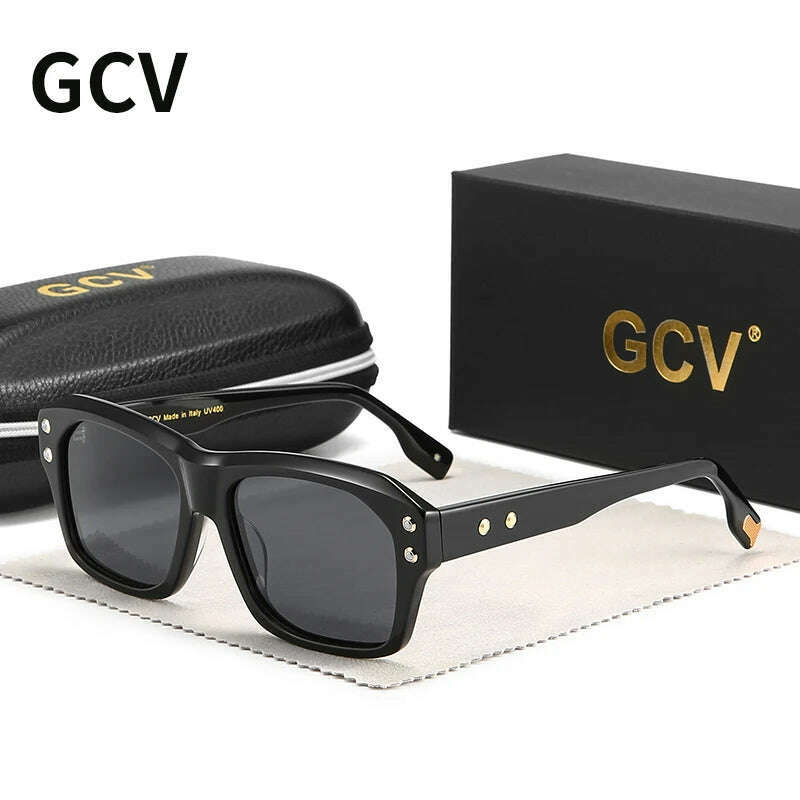 KIMLUD, GCV Brand Acetate Square Rectangular Polarized Sunglasses Man Women Fashion Outdoors Eyewear Uv400 Quality Of Luxury Goods, Black / CHINA / Mcetato, KIMLUD Womens Clothes