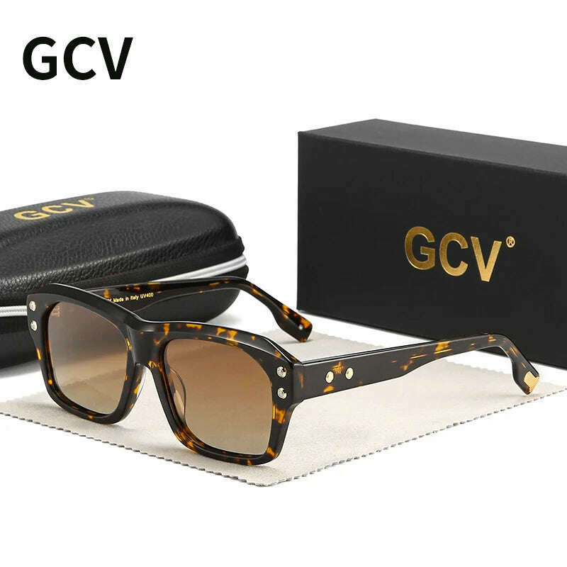KIMLUD, GCV Brand Acetate Square Rectangular Polarized Sunglasses Man Women Fashion Outdoors Eyewear Uv400 Quality Of Luxury Goods, Tea / CHINA / Mcetato, KIMLUD Womens Clothes