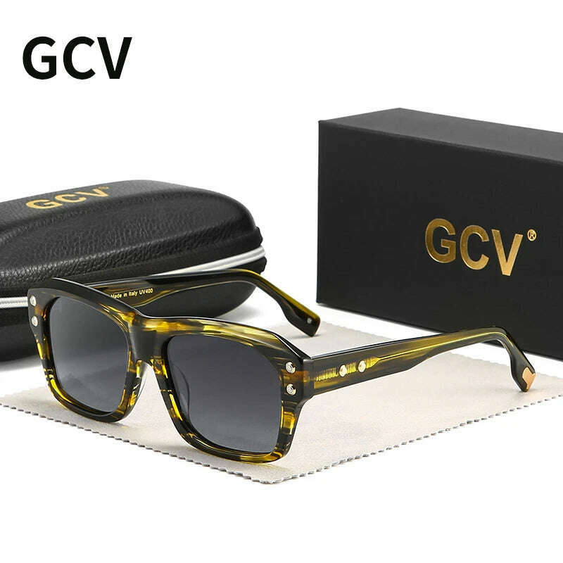 KIMLUD, GCV Brand Acetate Square Rectangular Polarized Sunglasses Man Women Fashion Outdoors Eyewear Uv400 Quality Of Luxury Goods, Green-Gray / CHINA / Mcetato, KIMLUD Womens Clothes