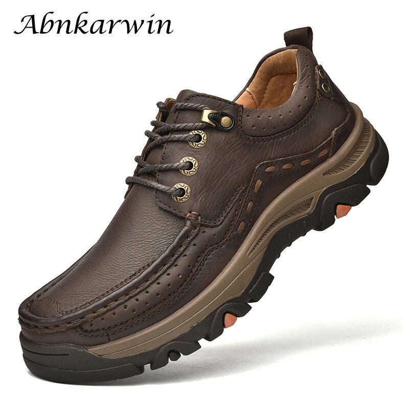 KIMLUD, Genuine Leather Casual Shoes for Men in Brown Black Khaki Natural Cow Leather High Quality Outdoor Trekking Hiking, KIMLUD Womens Clothes