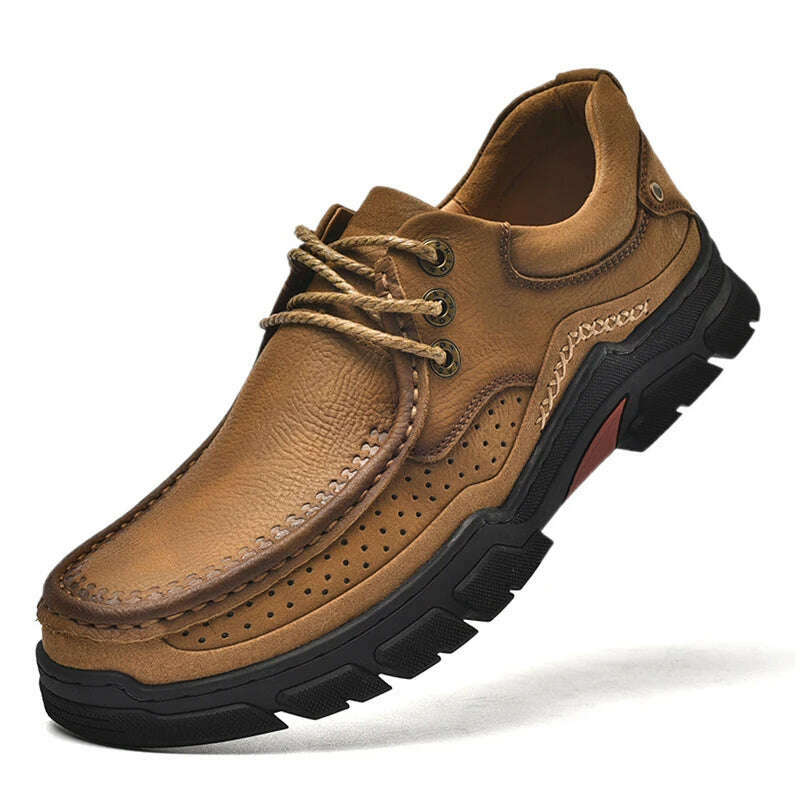 KIMLUD, Genuine Leather Casual Shoes for Men in Brown Black Khaki Natural Cow Leather High Quality Outdoor Trekking Hiking, KIMLUD Womens Clothes