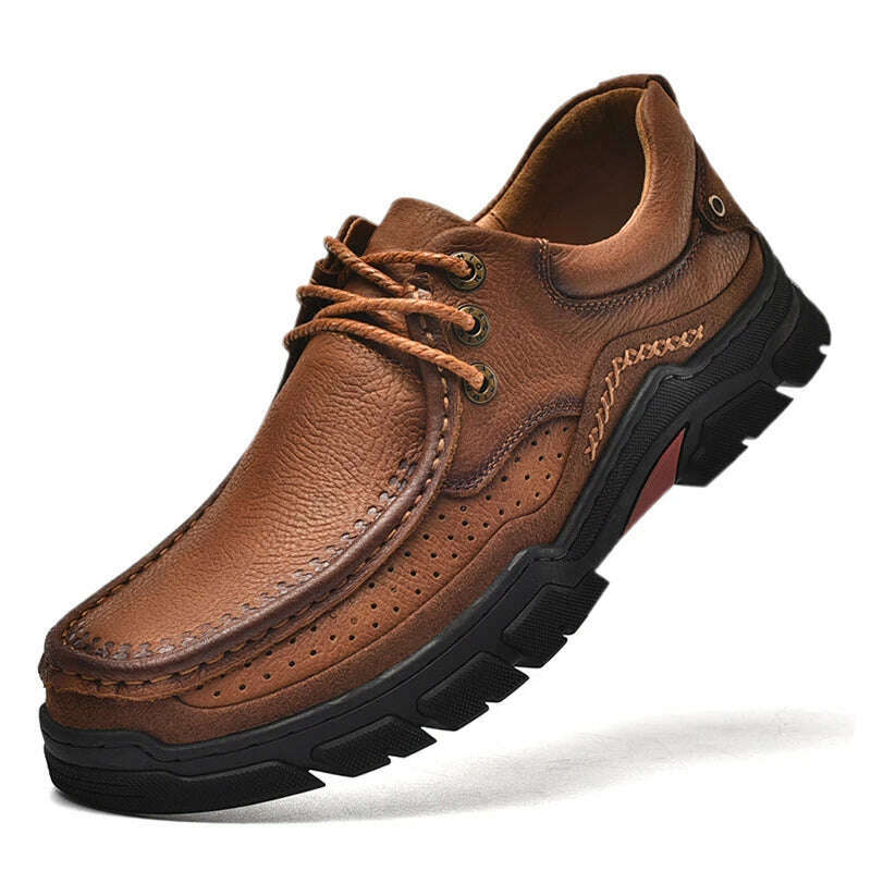 KIMLUD, Genuine Leather Casual Shoes for Men in Brown Black Khaki Natural Cow Leather High Quality Outdoor Trekking Hiking, KIMLUD Womens Clothes