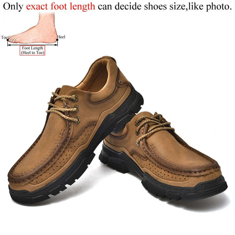 KIMLUD, Genuine Leather Casual Shoes for Men in Brown Black Khaki Natural Cow Leather High Quality Outdoor Trekking Hiking, Khaki-2 / 44, KIMLUD APPAREL - Womens Clothes