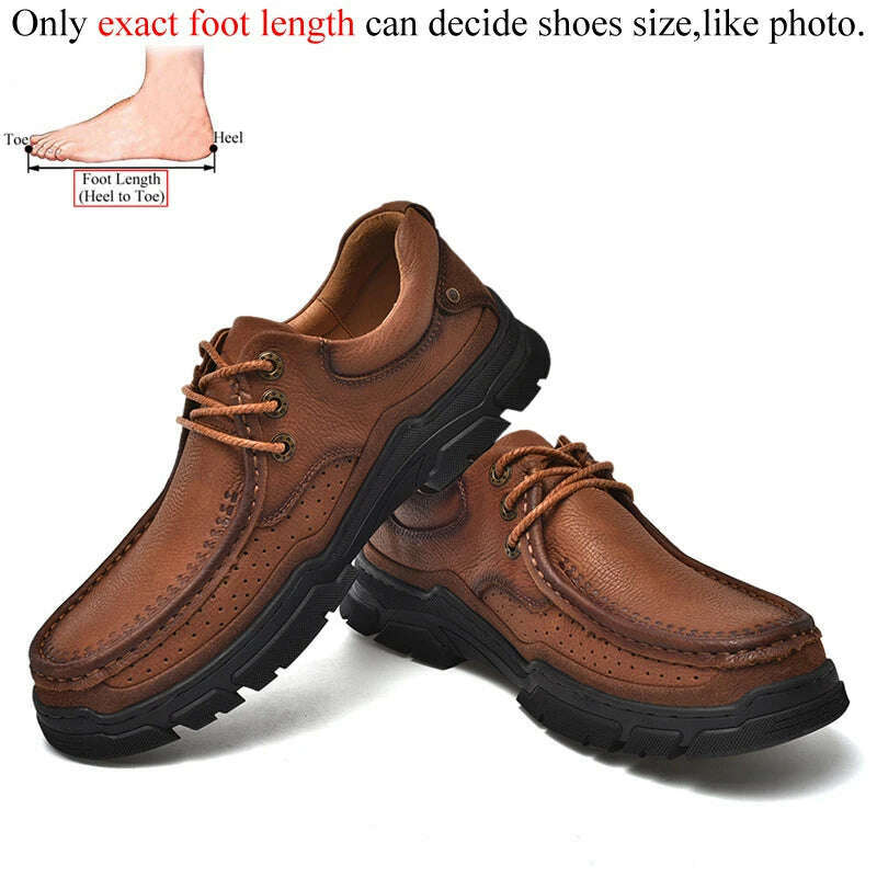 KIMLUD, Genuine Leather Casual Shoes for Men in Brown Black Khaki Natural Cow Leather High Quality Outdoor Trekking Hiking, Light Brown-2 / 46, KIMLUD APPAREL - Womens Clothes