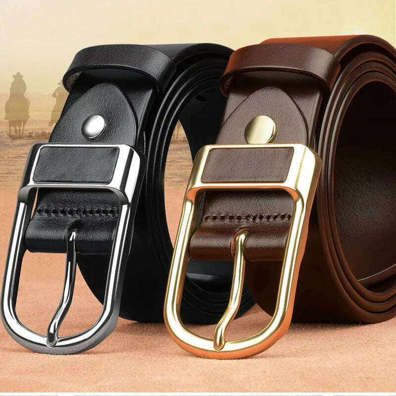 KIMLUD, Genuine Leather For Men's High Quality Buckle Jeans Cowskin Casual Belts Business Cowboy Waistband Male Fashion Designer 2022New, KIMLUD Womens Clothes