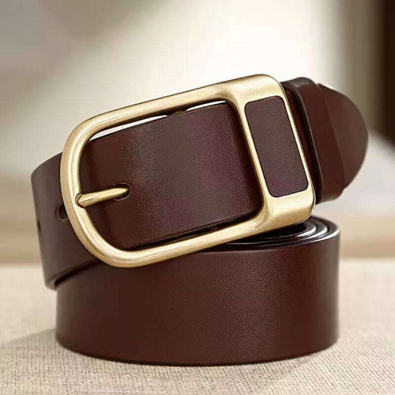 KIMLUD, Genuine Leather For Men's High Quality Buckle Jeans Cowskin Casual Belts Business Cowboy Waistband Male Fashion Designer 2022New, 13D gold  coffee / 125cm, KIMLUD APPAREL - Womens Clothes