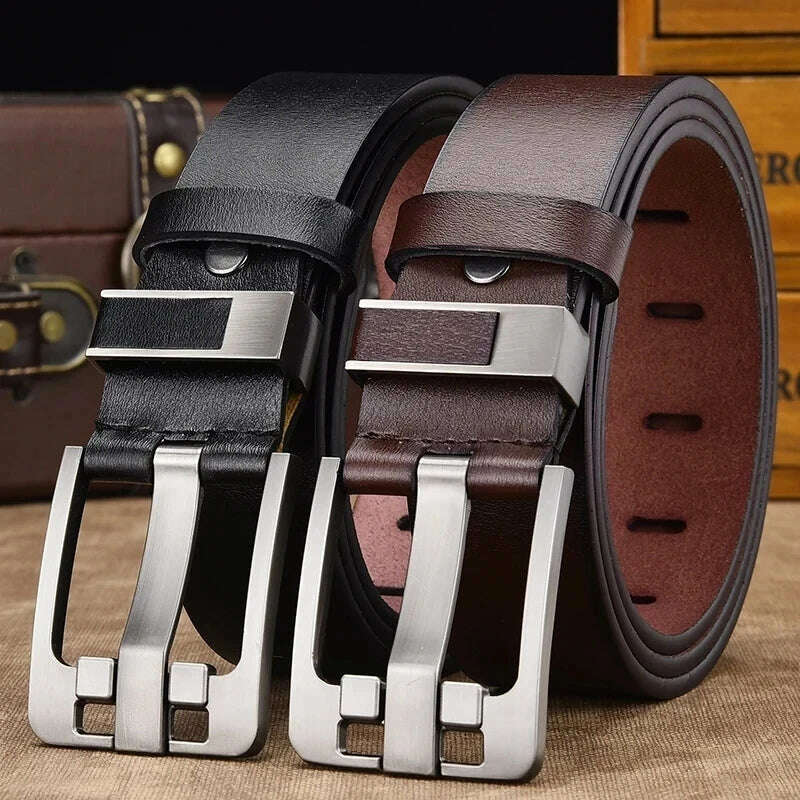 Genuine Leather For Men's High Quality Buckle Jeans Cowskin Casual Belts Business Cowboy Waistband Male Fashion Designer 2024New - KIMLUD