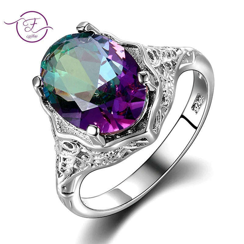 KIMLUD, Genuine Rainbow Fire Mystic Topaz Ring 925 Sterling Silver Ring Fine Jewelry Gift For Women Lady Girls Wholesale, KIMLUD Womens Clothes