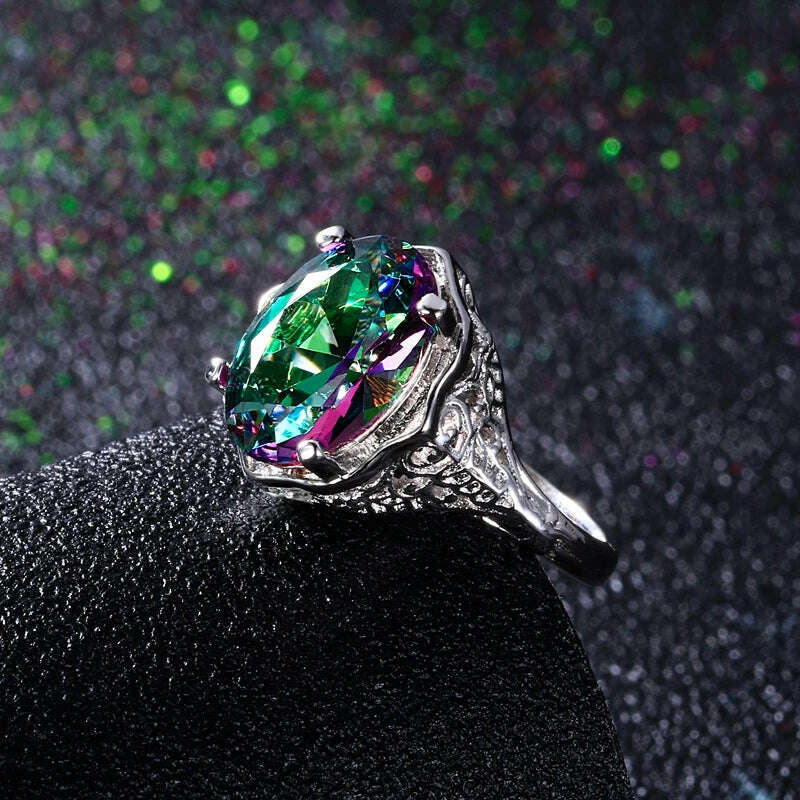 KIMLUD, Genuine Rainbow Fire Mystic Topaz Ring 925 Sterling Silver Ring Fine Jewelry Gift For Women Lady Girls Wholesale, KIMLUD Womens Clothes