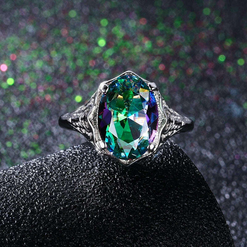 KIMLUD, Genuine Rainbow Fire Mystic Topaz Ring 925 Sterling Silver Ring Fine Jewelry Gift For Women Lady Girls Wholesale, KIMLUD Womens Clothes