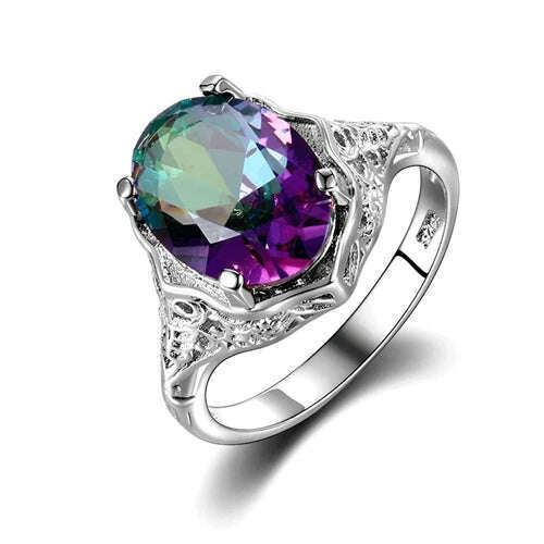 KIMLUD, Genuine Rainbow Fire Mystic Topaz Ring 925 Sterling Silver Ring Fine Jewelry Gift For Women Lady Girls Wholesale, Multicolor / 9, KIMLUD APPAREL - Womens Clothes