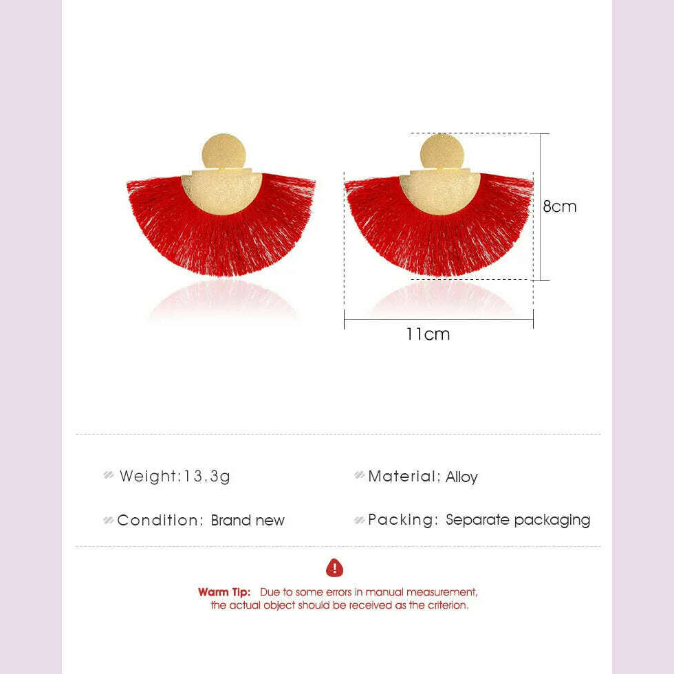 KIMLUD, Geometry Retro Dull Polish Fan Blue Pink White Red Black Yellow Golden Alloy Drop Earrings Dangle Earrings for Women, KIMLUD Womens Clothes