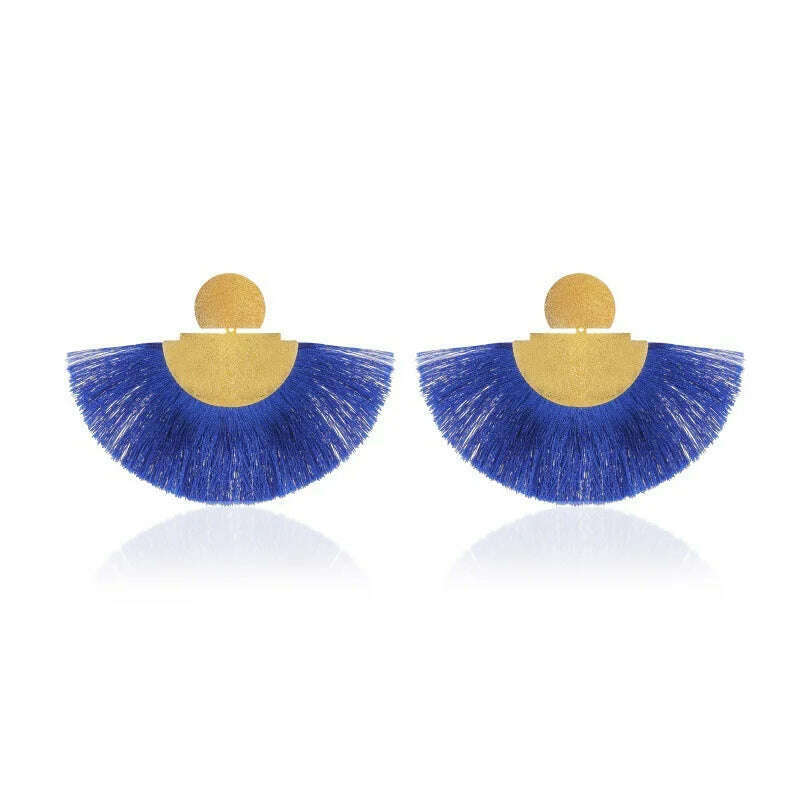 KIMLUD, Geometry Retro Dull Polish Fan Blue Pink White Red Black Yellow Golden Alloy Drop Earrings Dangle Earrings for Women, navy blue, KIMLUD APPAREL - Womens Clothes