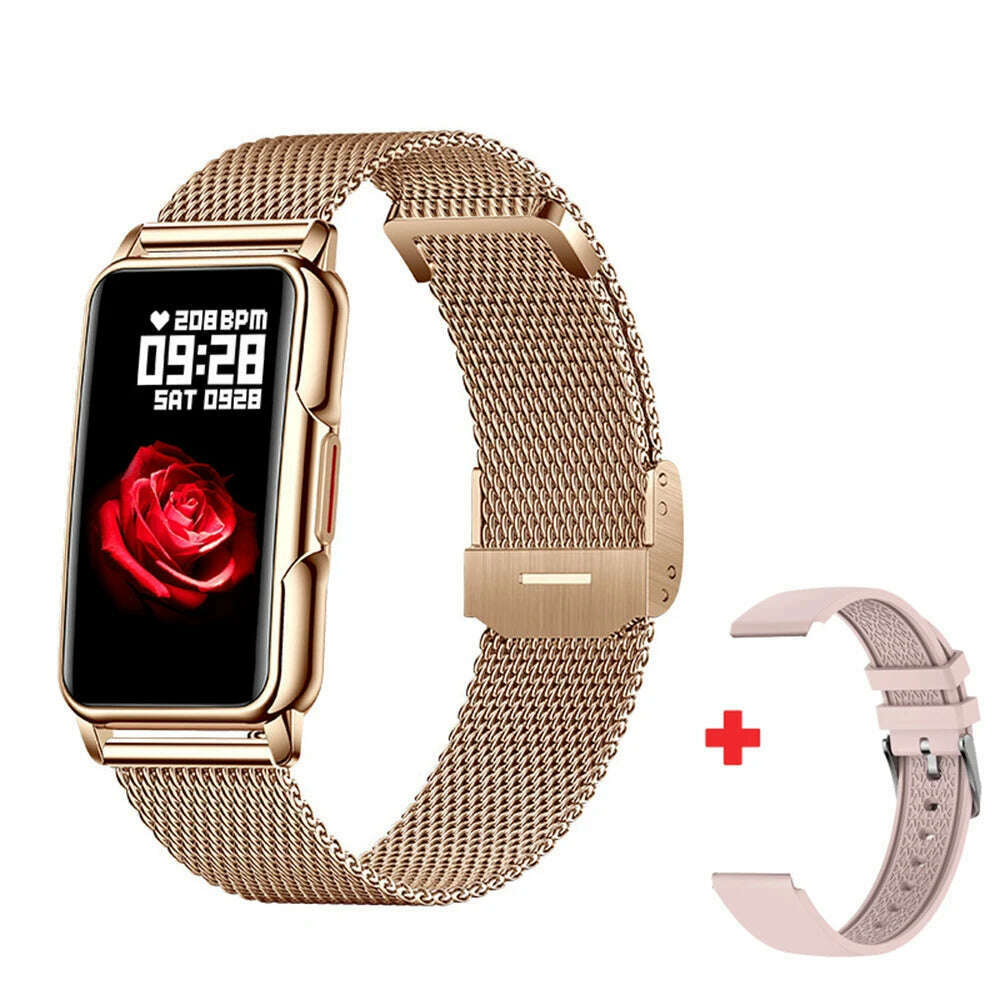 KIMLUD, GFORDT Ladies Smart Watch Women Luxury Diamond watches Heart Rate Monitor Fitness Tracker Smartwatch For Huawei Xiaomi Phone, Gold steel, KIMLUD APPAREL - Womens Clothes