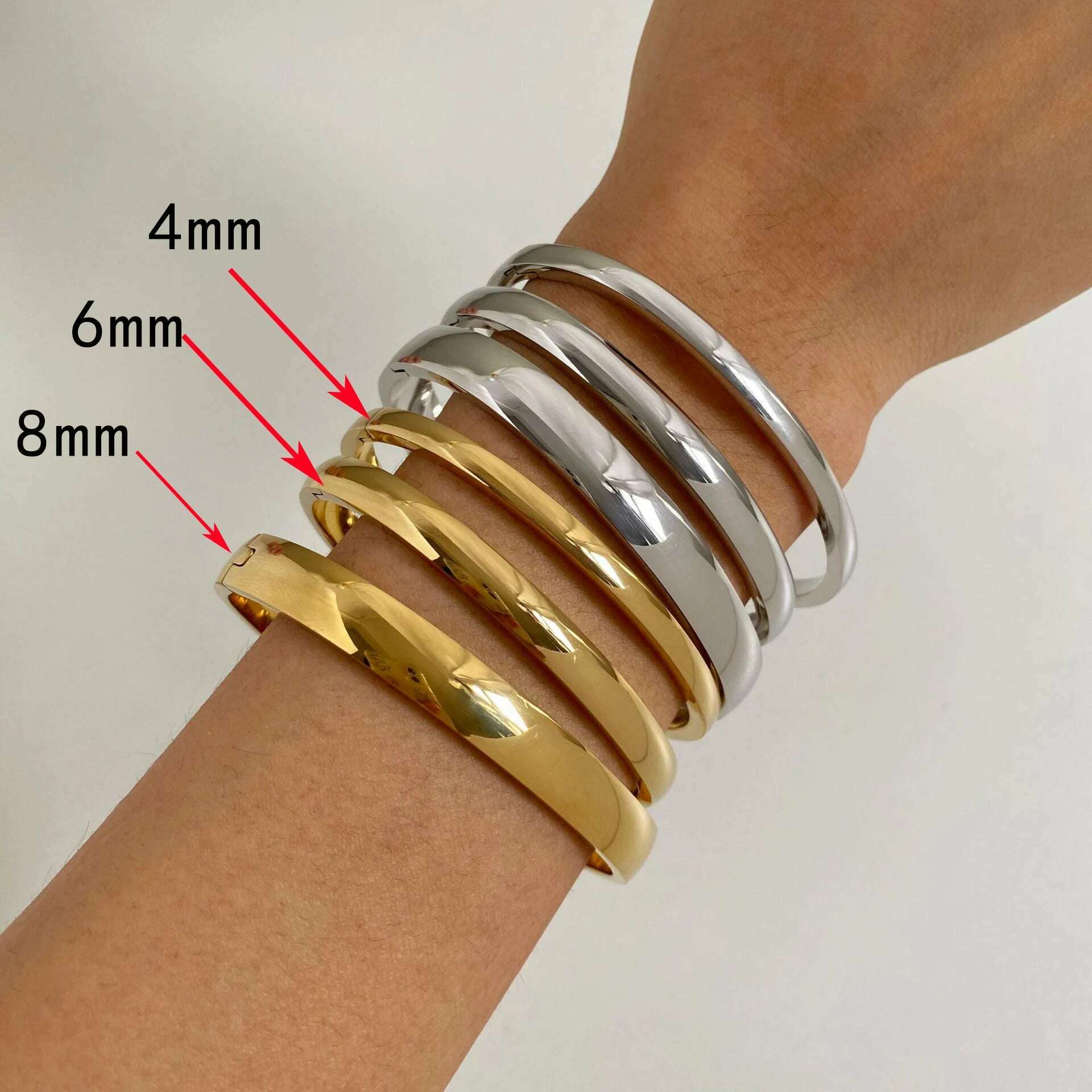 GHIDBK Stainless Steel Pure Gold Pvd Plated Plain Pattern Bracelet for Women's Simple 3 Piece Stackable Bracelet Jewelry - KIMLUD