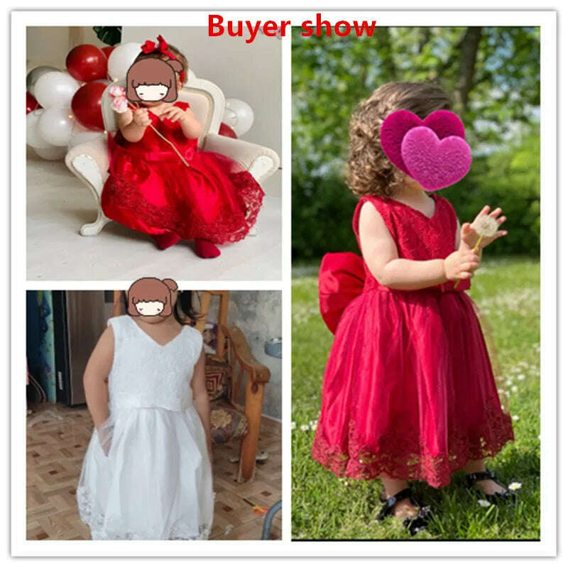 Girls Formal Wedding Party Dress for 1-5Y Infant Birthday Christening Lace Elegant Gown Christams Flower Dresses for Baby Girl - KIMLUD