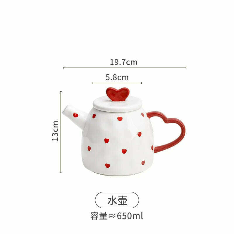 KIMLUD, Girl's Heart Afternoon Tea Set Home Water Cup Simple and cute souvenir coffee cup set, Even pot / 250-650ml, KIMLUD APPAREL - Womens Clothes