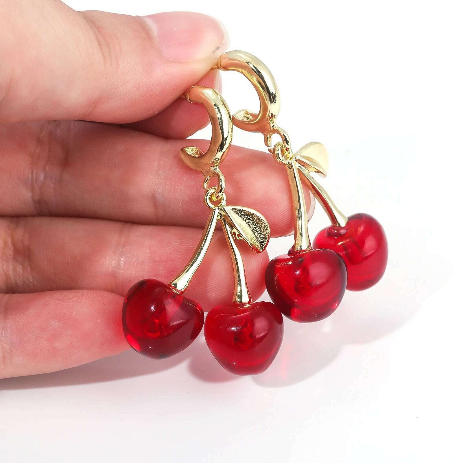 KIMLUD, Girls Pink Red Cherries Cherry Earrings Fashion Creative Sweet Fruit Earrings for Women Men Summer Jewelry Accessorie Gifts, KIMLUD Womens Clothes