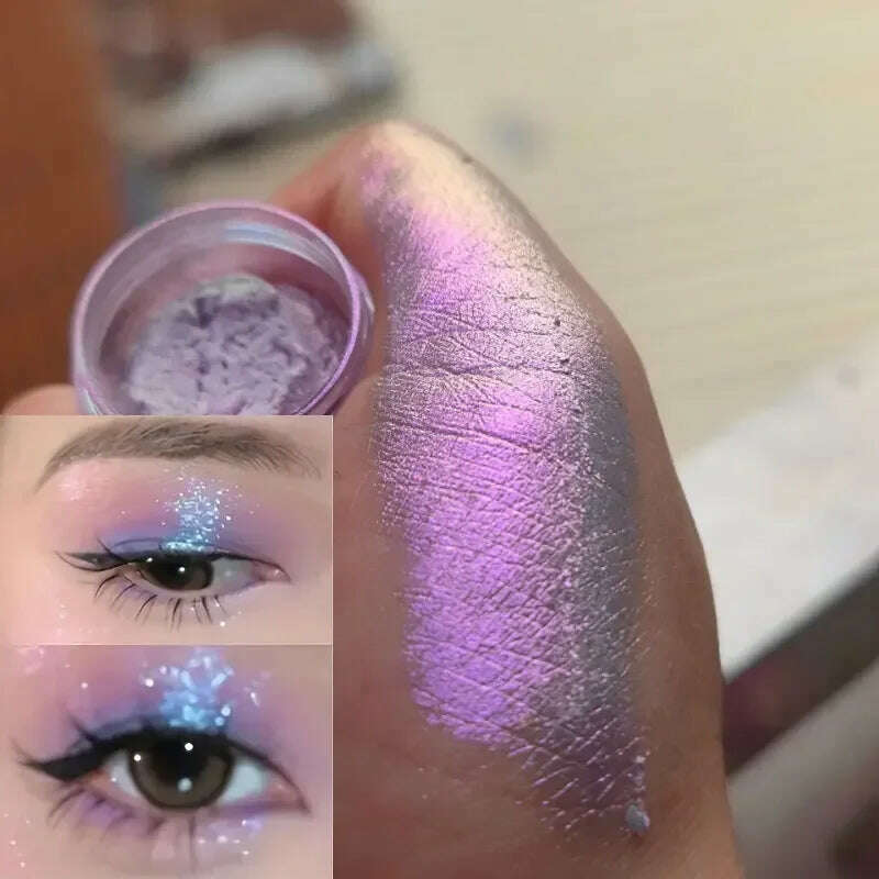 Glitter Eyeshadow Powder, Long Lasting Chrome Chameleon Holographic Eyeshadow Powder Pigment Eye Makeup For Women Cosmetic - KIMLUD