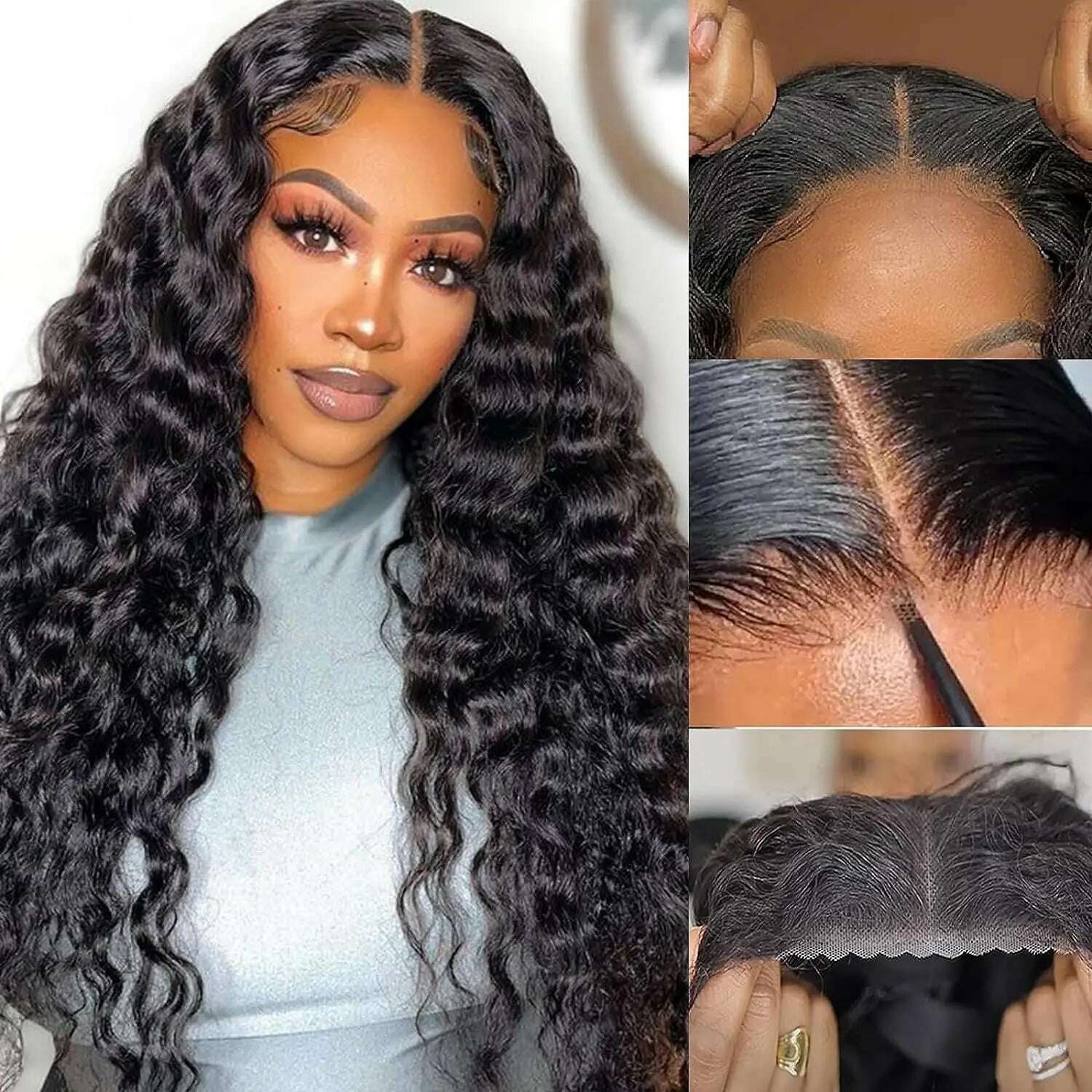 Glueless 5x5 Ready to Wear Deep Wave HD Lace Clousure Wig Human Hair Pre Plucked 6x4 Curly Brazilian Transparent Lace Front Wigs - KIMLUD