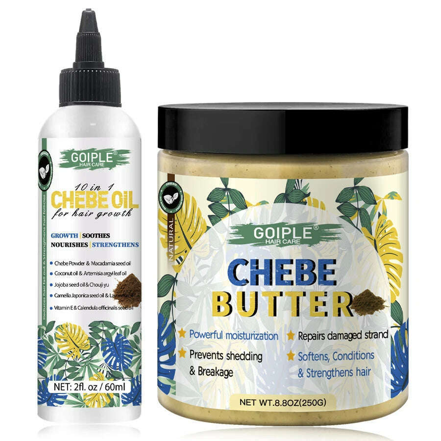 GOIPLE African Chebe Powder Repair Dry Damaged Moisturizer Strengthens Hair Regrowth Butter Mask Promote Growth Oil Scalp Care - KIMLUD