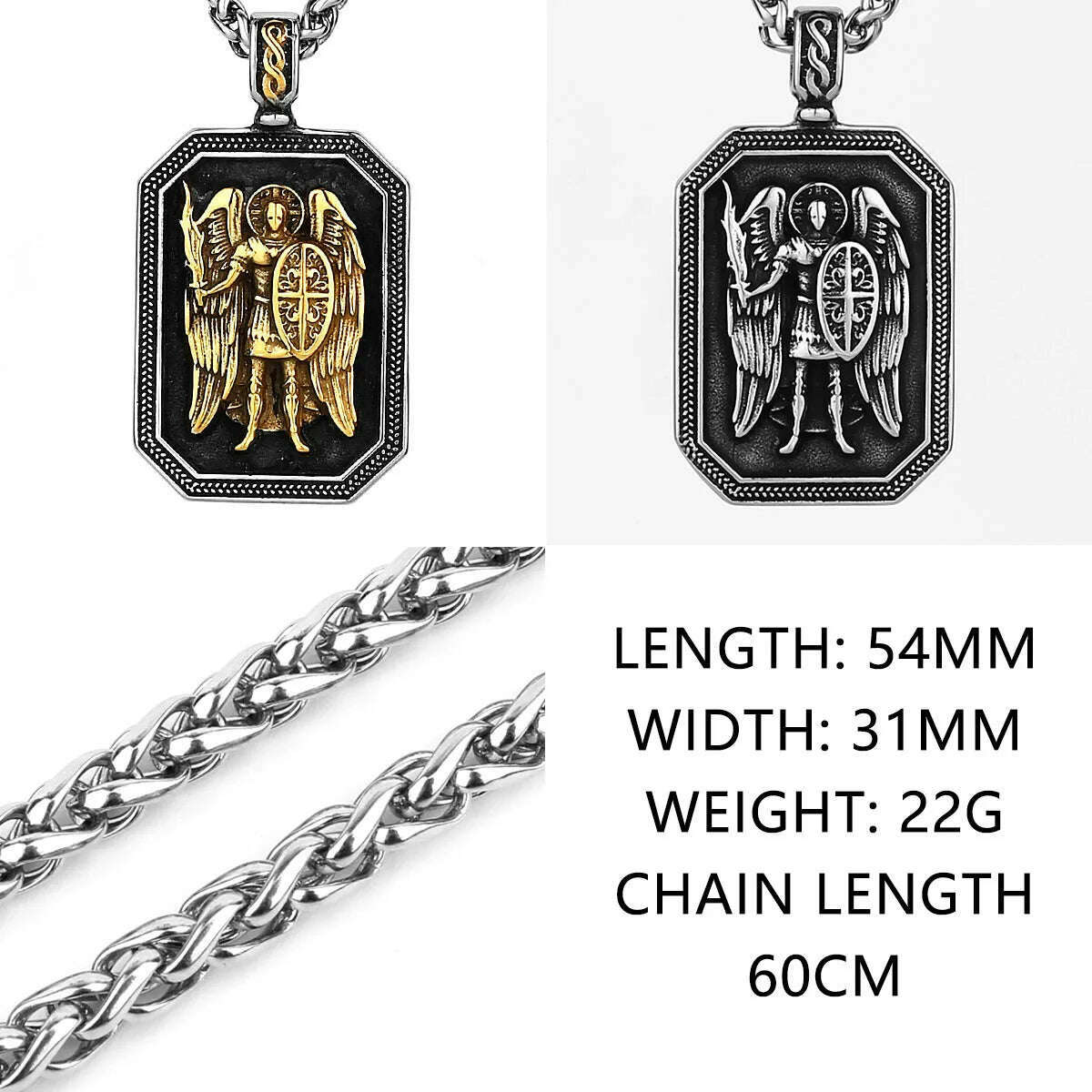 KIMLUD, Gold Archangel Michael Cross Shield Prayer Tag Titanium Stainless Steel Pendant Men&#39;s Amulet Necklace Pendant Gift Wholesale, KIMLUD Womens Clothes