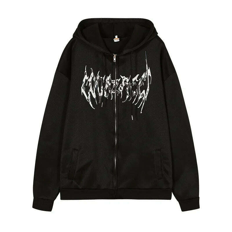 KIMLUD, Gothic Graphic Print Jackets Women Y2K Zip Up Hoodies Streetwear Sweatshirts Hip Hop Tops Loose Harajuku Casual Coats, KIMLUD Womens Clothes