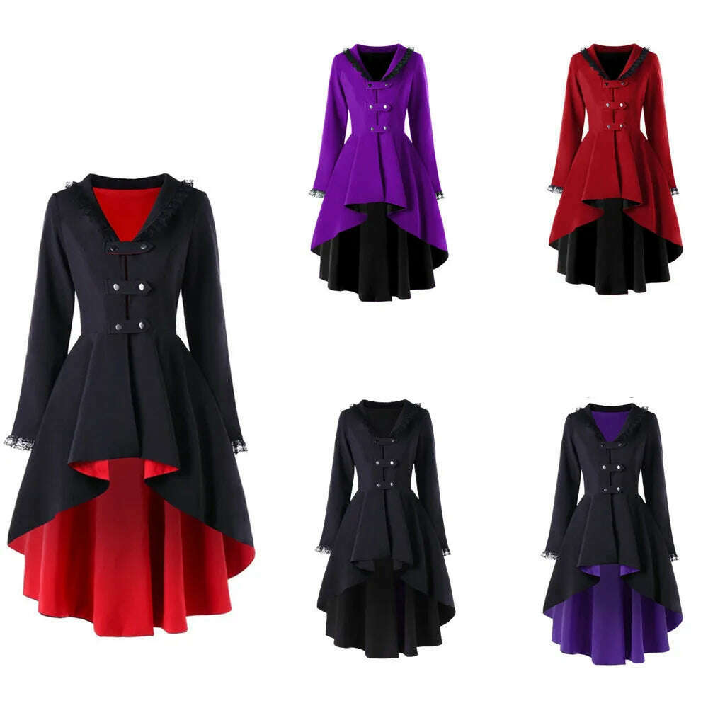 Gothic Steampunk Button Coat Victorian Coat Blazer Outwear Women Personality Button Lace Windbreaker - KIMLUD