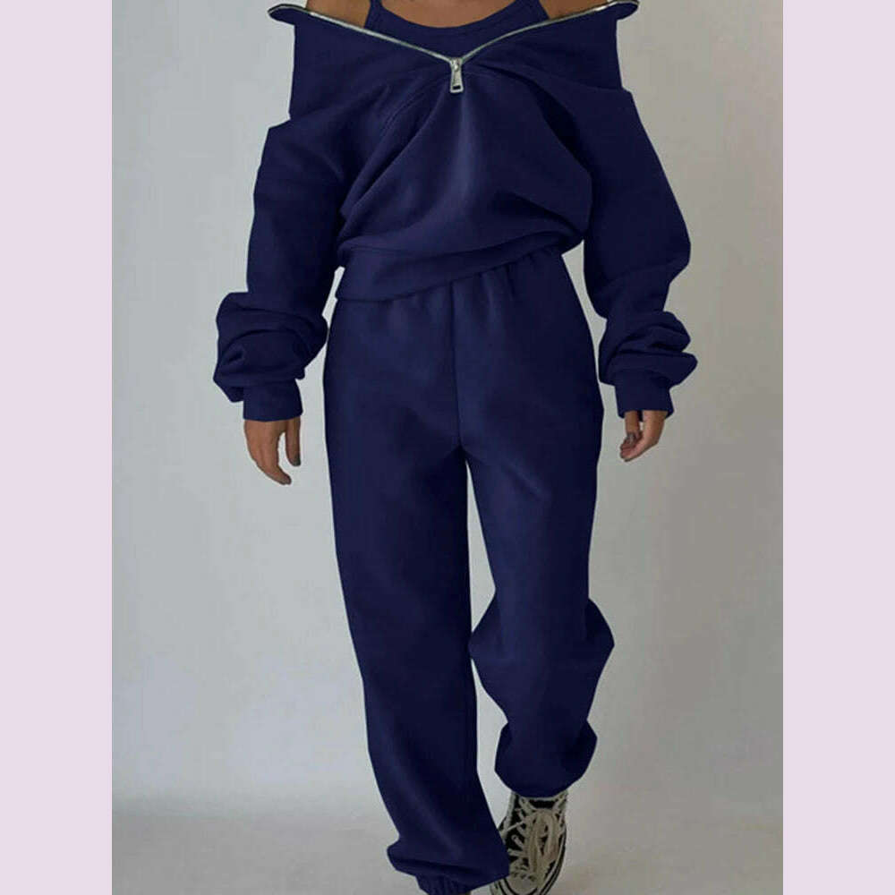 KIMLUD, Gray Thick Warm Women Tracksuit 2 Piese Set Winter Pink Fleece Sweatpants And Sweatshirts Purple Suit Set Women Pants Set Ladies, Navy blue / M, KIMLUD APPAREL - Womens Clothes