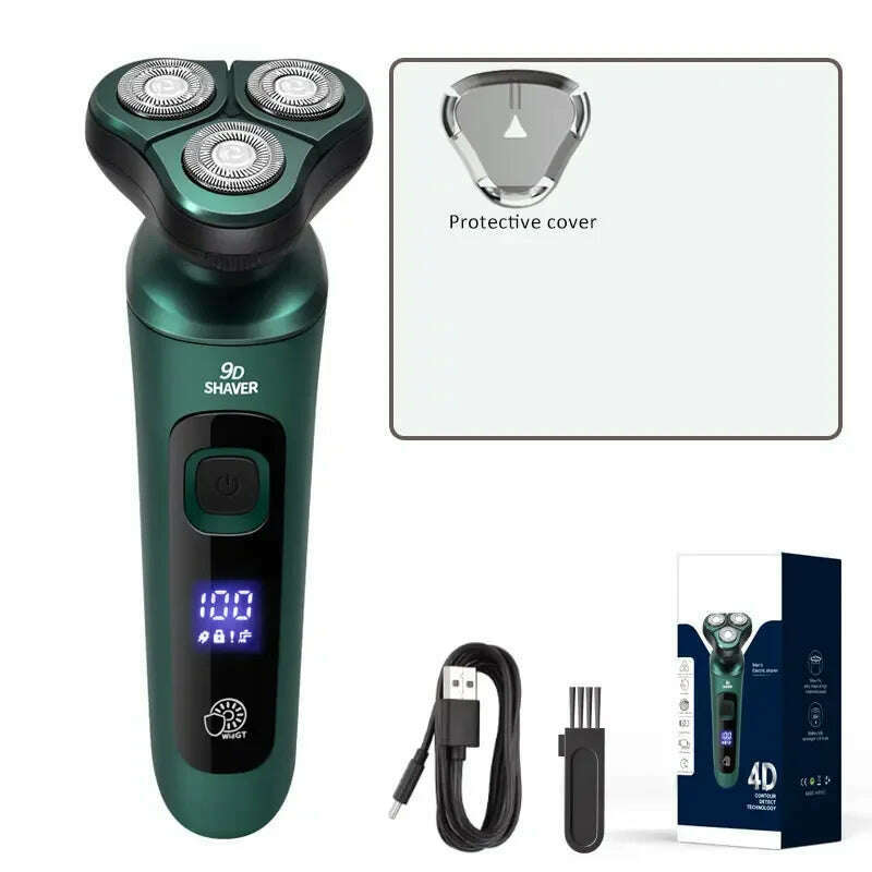 KIMLUD, Green Smart Electric Shaver LCD Digital Display Three-head Floating Razor USB Rechargeable Washing Multi-function Beard Knife, Stand with box, KIMLUD APPAREL - Womens Clothes