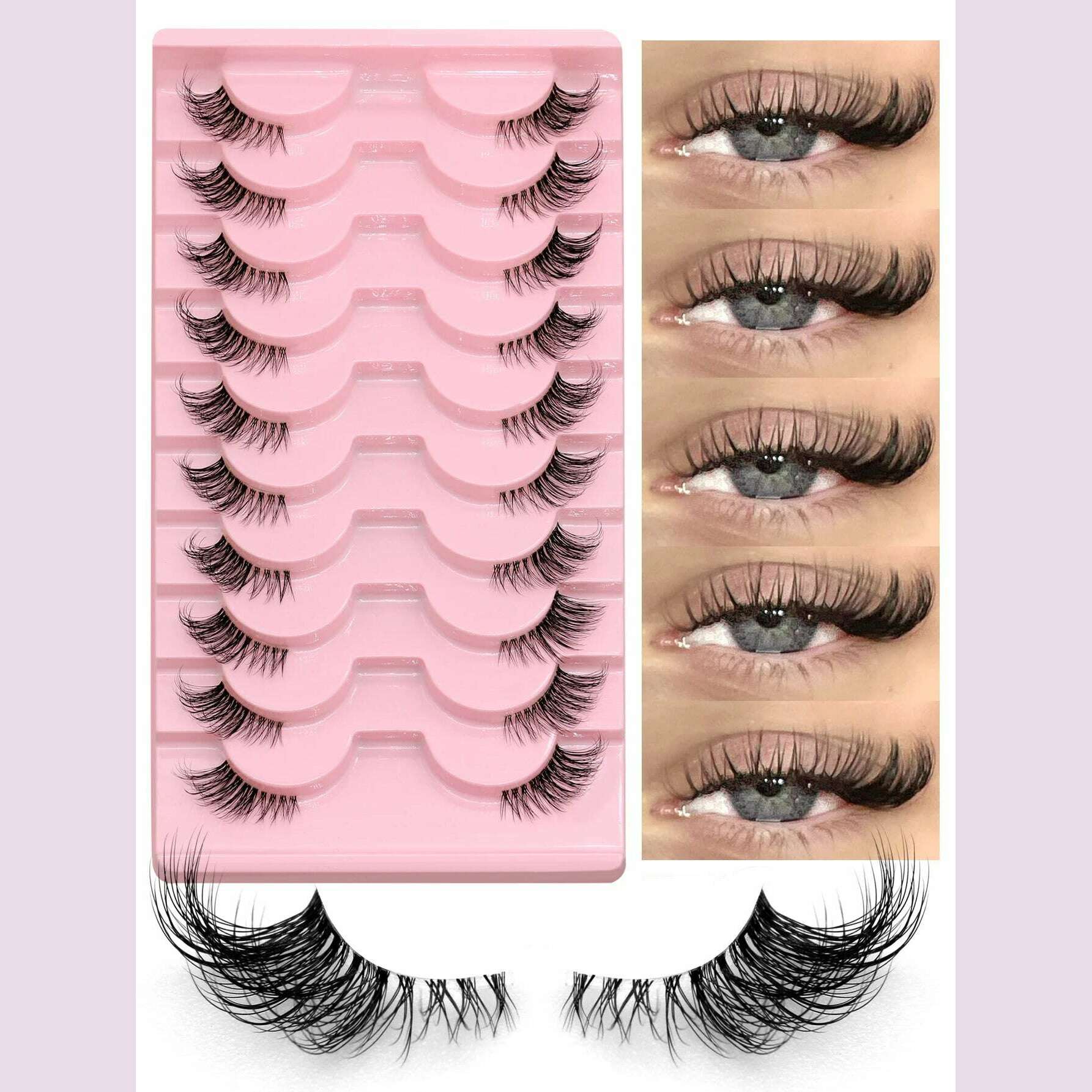 GROINNEYA Half Lashes Half Lashes Soft Natural Clear Band Lashes Natural Look Faux Mink Wispy Mink Eyelashes Extension Makeup - KIMLUD