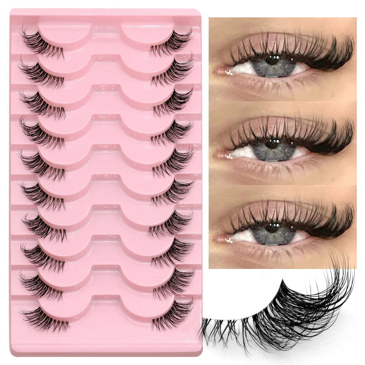 KIMLUD, GROINNEYA Half Lashes Half Lashes Soft Natural Clear Band Lashes Natural Look Faux Mink Wispy Mink Eyelashes Extension Makeup, 10 pairs-JA2513, KIMLUD APPAREL - Womens Clothes