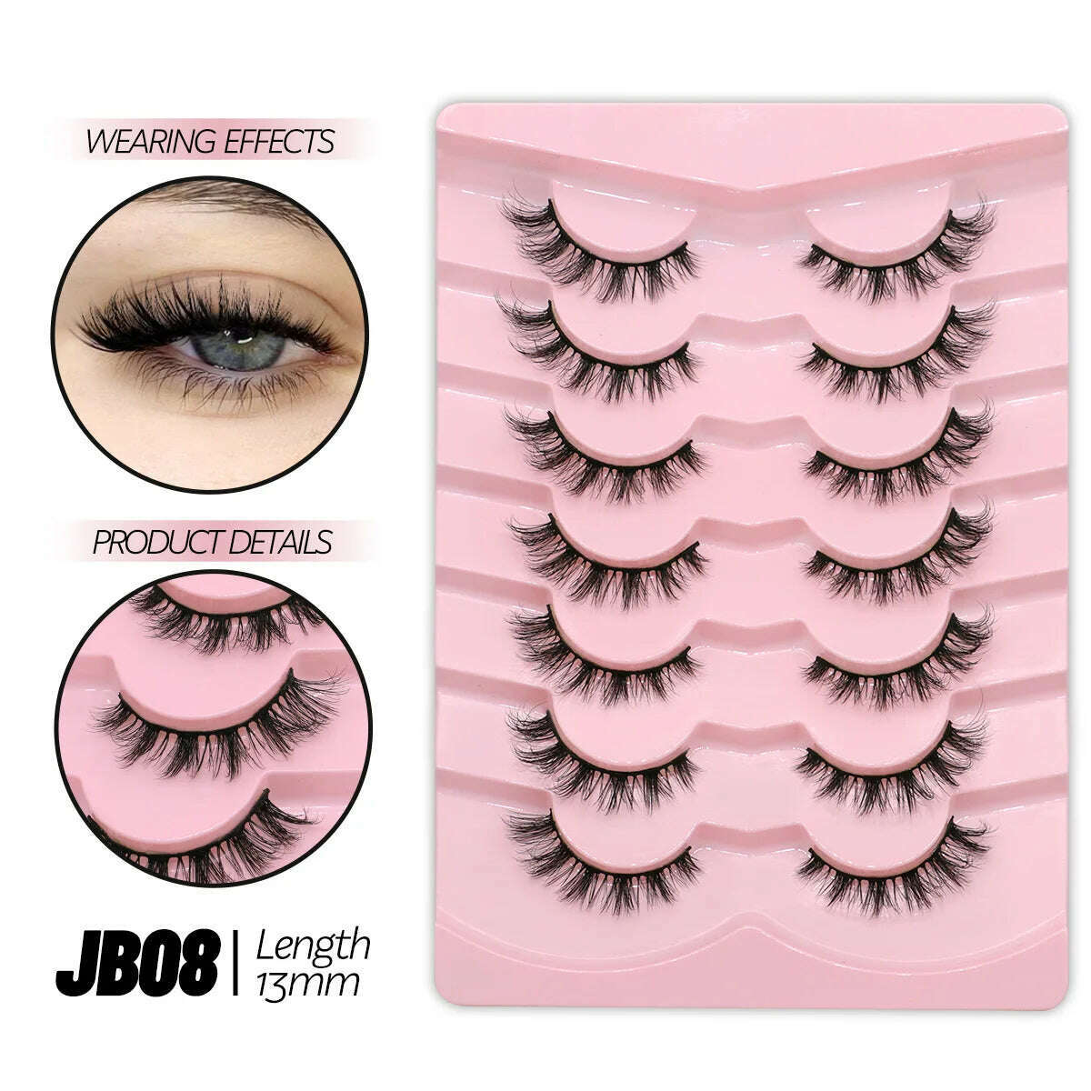 KIMLUD, GROINNEYA Half Lashes Half Lashes Soft Natural Clear Band Lashes Natural Look Faux Mink Wispy Mink Eyelashes Extension Makeup, 7 pairs-JB08, KIMLUD APPAREL - Womens Clothes