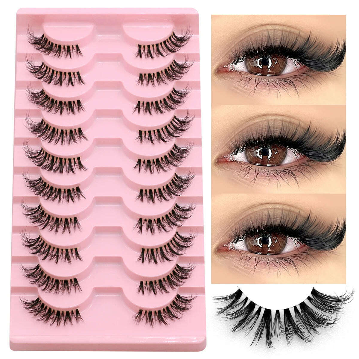 KIMLUD, GROINNEYA Half Lashes Half Lashes Soft Natural Clear Band Lashes Natural Look Faux Mink Wispy Mink Eyelashes Extension Makeup, 10 pairs-JA2511, KIMLUD APPAREL - Womens Clothes