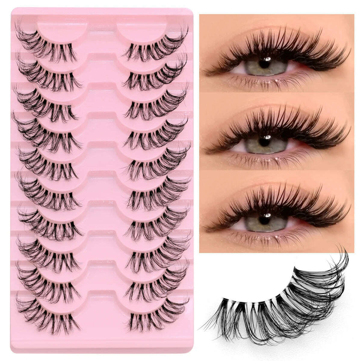 KIMLUD, GROINNEYA Half Lashes Half Lashes Soft Natural Clear Band Lashes Natural Look Faux Mink Wispy Mink Eyelashes Extension Makeup, 10 pairs-JA2508, KIMLUD APPAREL - Womens Clothes