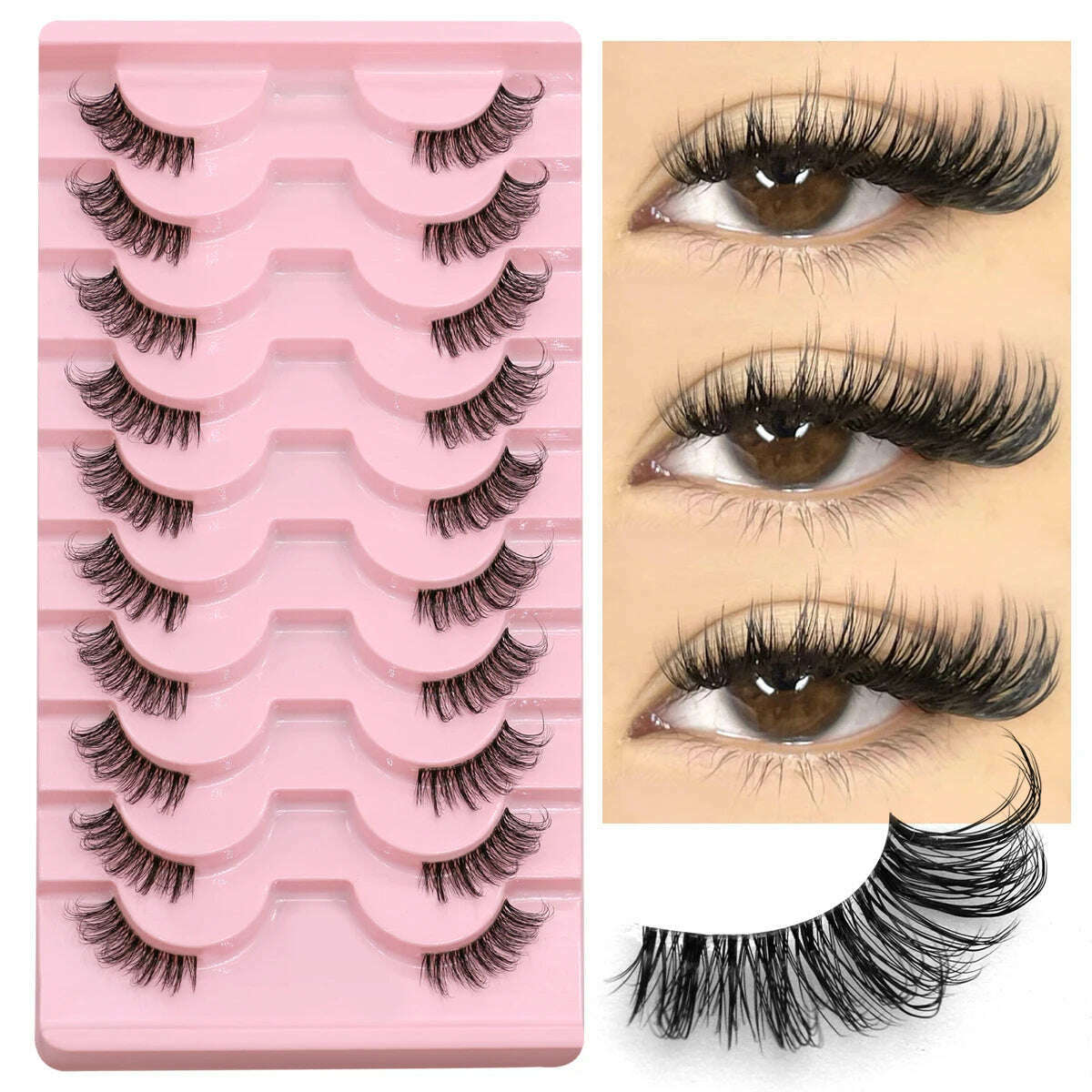 KIMLUD, GROINNEYA Half Lashes Half Lashes Soft Natural Clear Band Lashes Natural Look Faux Mink Wispy Mink Eyelashes Extension Makeup, 10 pairs-JA2501, KIMLUD APPAREL - Womens Clothes