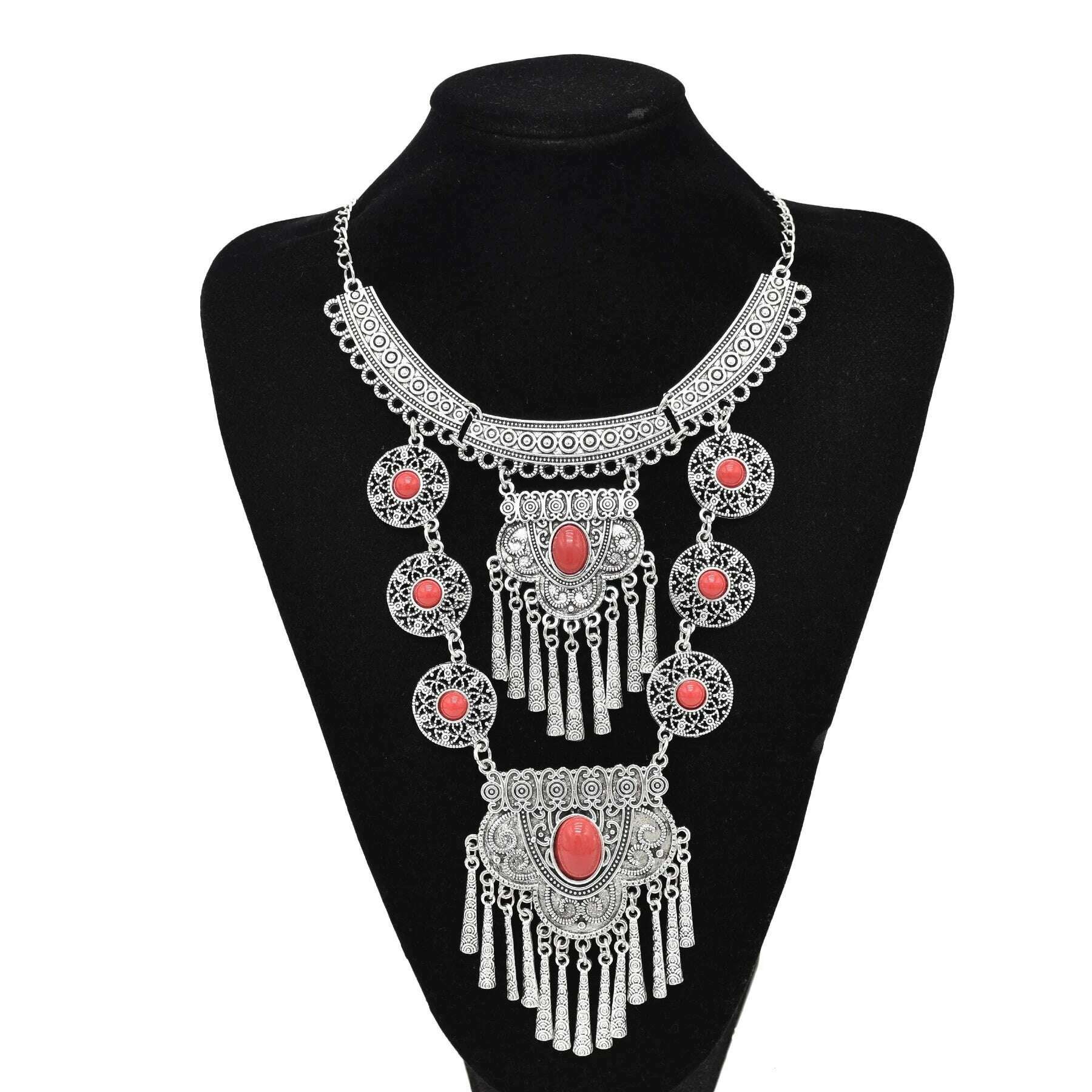 KIMLUD, Gypsy Boehmian Hippie Collar Necklaces for Women Big Chunky Tibetan Silver Metal Necklace Festival Turkish Party Jewelry Gift, RE 1, KIMLUD APPAREL - Womens Clothes