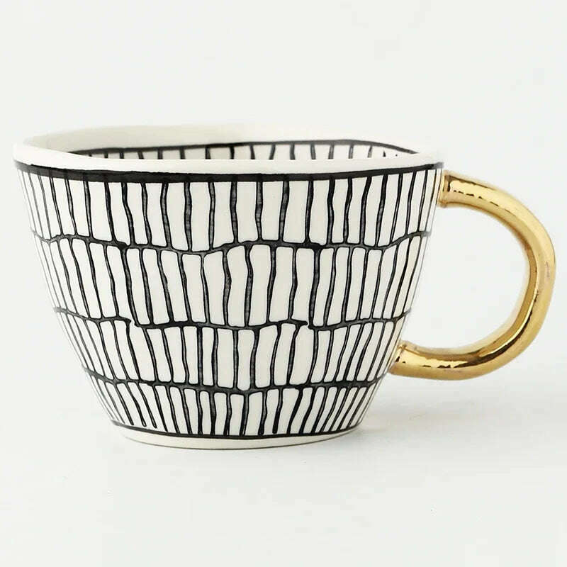 KIMLUD, Hand Painted Geometric Ceramic Mugs With Gold Handle Handmade Irregular Cups For Coffee Tea Milk Oatmeal Creative Birthday Gifts, JJ71-12-330ml / 330ml, KIMLUD APPAREL - Womens Clothes