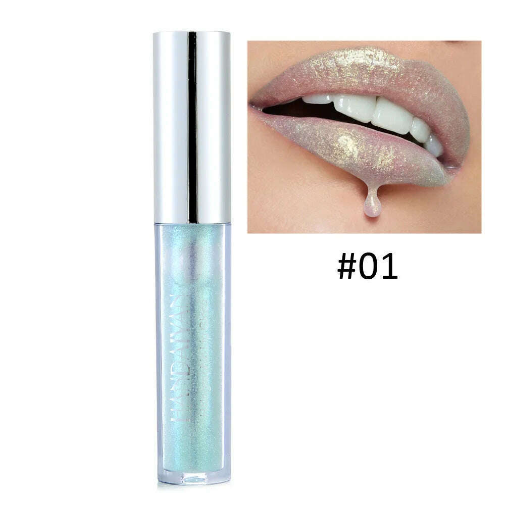 KIMLUD, HANDAIYAN 6 Colors Shiny Liquid Lipstick Diamond Metal Lipgloss Waterproof Long-Wearing Makeup Glossy Lipstick Popular Cosmetics, H1006-01, KIMLUD APPAREL - Womens Clothes