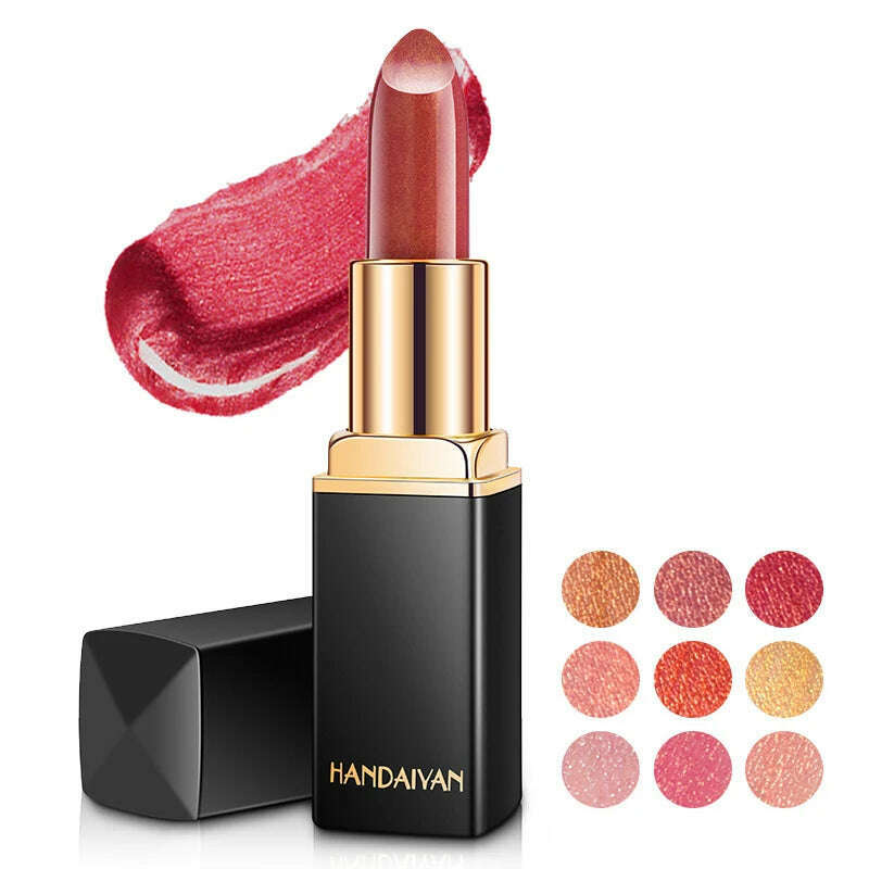 KIMLUD, HANDAIYAN metallic pearlescent color changing temperature gold flash lipstick women's lips High-pigmented Makeup cosmetics, KIMLUD Womens Clothes