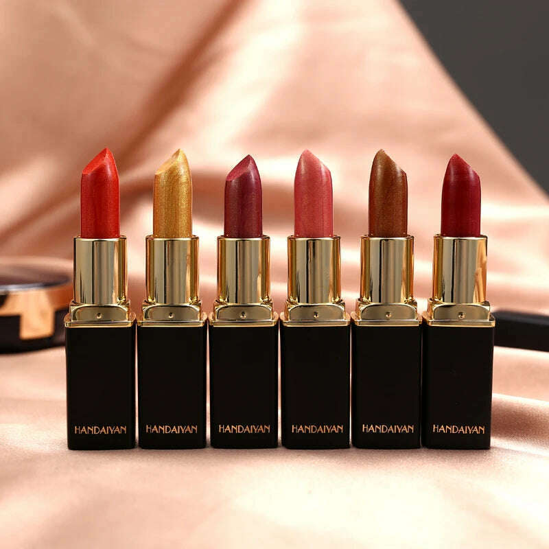 KIMLUD, HANDAIYAN metallic pearlescent color changing temperature gold flash lipstick women's lips High-pigmented Makeup cosmetics, KIMLUD Womens Clothes