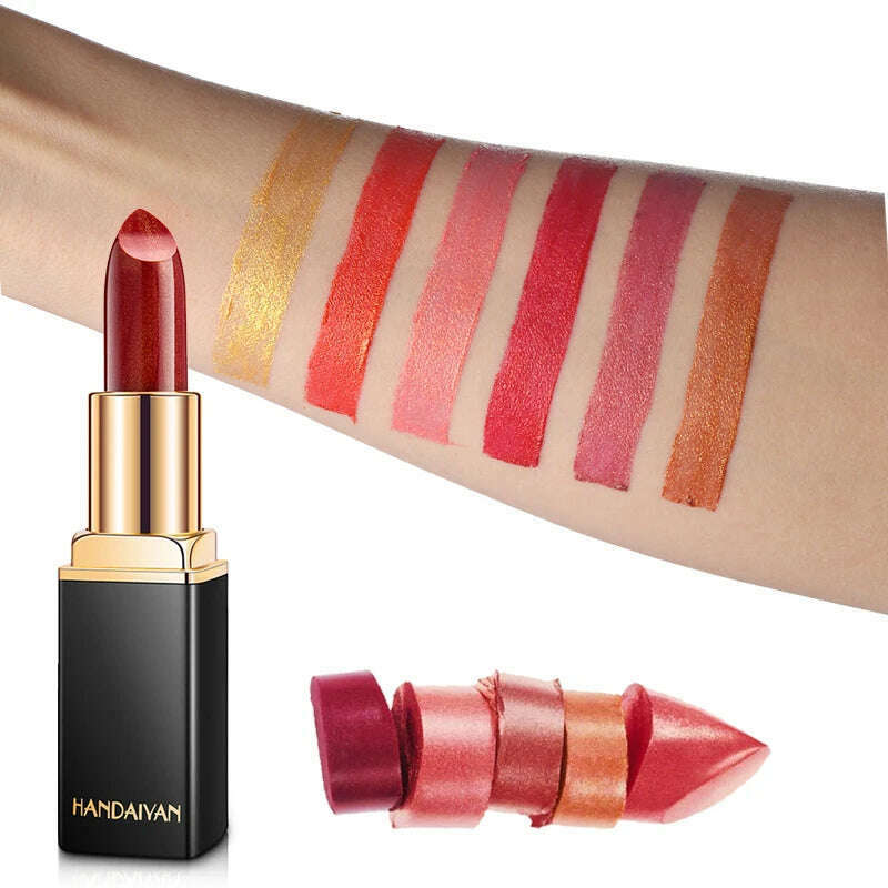 KIMLUD, HANDAIYAN metallic pearlescent color changing temperature gold flash lipstick women's lips High-pigmented Makeup cosmetics, KIMLUD Womens Clothes