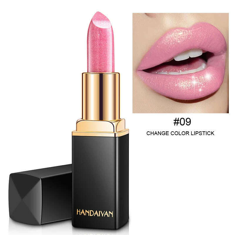 KIMLUD, HANDAIYAN metallic pearlescent color changing temperature gold flash lipstick women's lips High-pigmented Makeup cosmetics, H1008-09 / Full Size, KIMLUD APPAREL - Womens Clothes