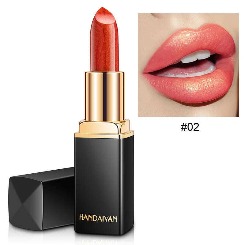 KIMLUD, HANDAIYAN metallic pearlescent color changing temperature gold flash lipstick women's lips High-pigmented Makeup cosmetics, H1008-02 / Full Size, KIMLUD APPAREL - Womens Clothes