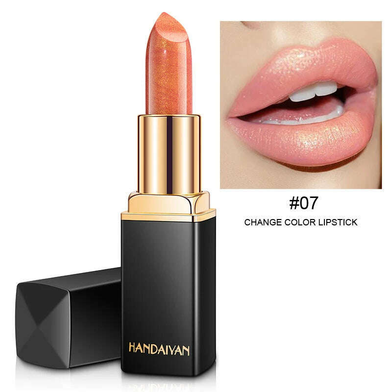 KIMLUD, HANDAIYAN metallic pearlescent color changing temperature gold flash lipstick women's lips High-pigmented Makeup cosmetics, H1008-07 / Full Size, KIMLUD APPAREL - Womens Clothes