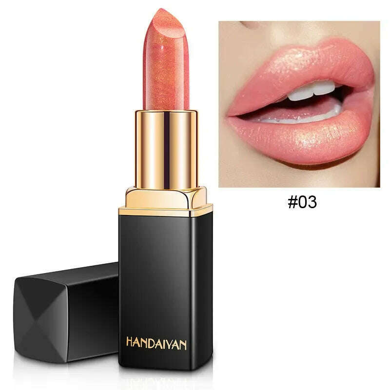 KIMLUD, Handaiyan Waterproof Nude Glitter Lipstick Makeup Long Lasting Velve Red Sexy Shimmer Lip Stick Shiny Lipstick Makeup Cosmetics, 03, KIMLUD APPAREL - Womens Clothes